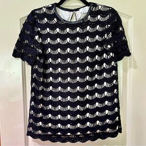 KATE SPADE Short Sleeve Scalloped Crochet Blouse Black Women’s Size 0